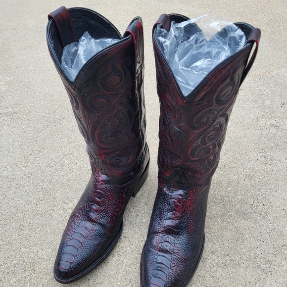 Men's Dan Post Ostrich leg In Deep Red. Very Good Condition. - Picture 1 of 5